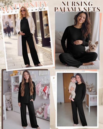 Riyiper Womens Oversized Maternity Pajama 2 Piece Set - color: Black, size: Small