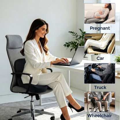 Seat Cushion with Lumbar Support Pillow, Back and Seat Cushion for Office - color: Black