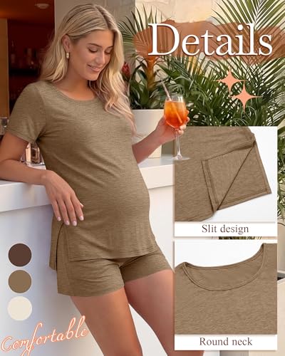 3 Pack Women's Maternity Shirts - color: Cream, Khaki, Mocha, size: Medium