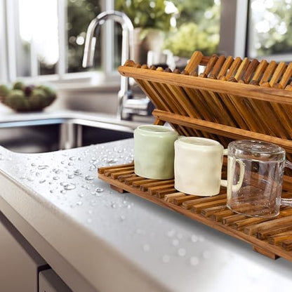 Utoplike Teak Dish Drying Rack Collapsible, Large Dishes Draine 3 Tier - size: 3 Tier-Standard