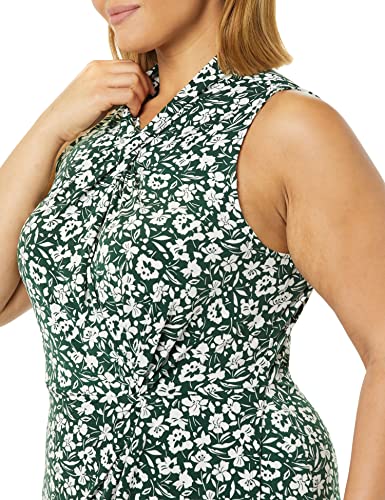 Amazon Essentials Women's Sleeveless Faux Wrap Dress with Crossover Twist Neck - color: Dark Green, Floral, size: Medium