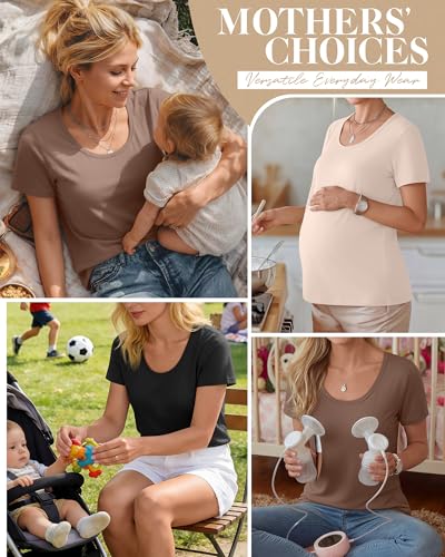 Huukeay 3 Pack Women's Nursing Shirts - color: Black, Coffee, Cream, size: Medium
