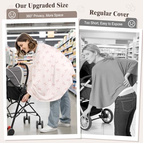Basumee Nursing Cover for Breastfeeding Breathable Mesh 360 Full Privacy - color: Dusty Pink Bows, size: 1 Pack
