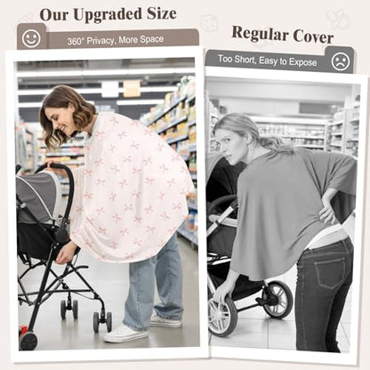 Basumee Nursing Cover for Breastfeeding Breathable Mesh 360 Full Privacy - color: Dusty Pink Bows, size: 1 Pack