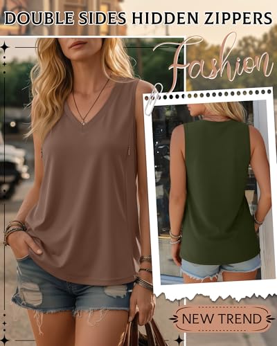 4 Pack Womens Nursing Tank Tops - color: Black, White, Mocha, Army Green, size: Medium