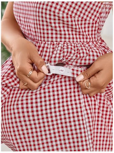 SweatyRocks Women Maternity 2 Piece Outfits Gingham Cami Top Shorts Sets - color: Red and White, size: X-Large