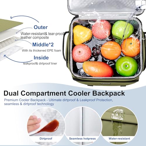 Weitars Insulated Cooler Backpack,Waterproof Soft Cooler Bag 31L/52 Can - color: Green