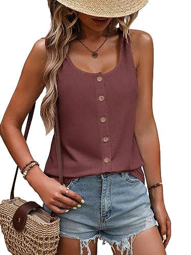 SweatyRocks Women's Scoop Neck Button Up Tank Top Casual - color: Burgundy, size: Medium
