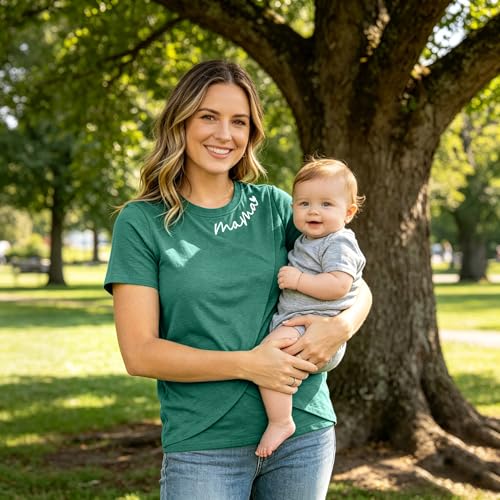 Nursing Breastfeeding Shirt for Women Friendly Double Layer Postpartum Tops - color: Green, size: Small