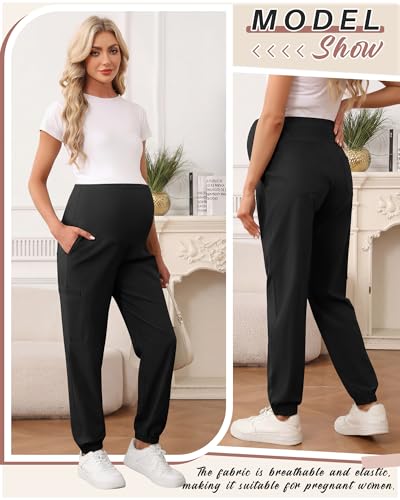 Oakgarden 2 Pack Women's Maternity Scrub Pants Pregnancy Scrubs - color: Black, Black, size: Medium