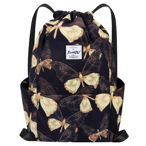 XEYOU Drawstring Backpack Bag Sport Gym Sackpack Beach Cinch Bag - color: Butterfly