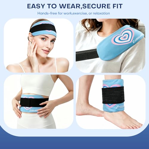Gel Ice Packs for Injuries Reusable 2 Packs Hot Cold Gel Wrap with Strap - color: Blue-2 Pack-medium