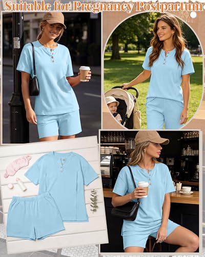 Maternity Nursing Pajama Set - color: Light Blue, size: Medium