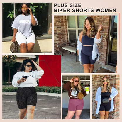 we fleece 8" Plus Size Biker Shorts with Pockets, High Waist - color: Bright Leopard, size: 5X-Large
