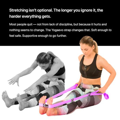 Yogaevo Elastic Stretching Strap With Loops For Physical Therapy - color: Purple