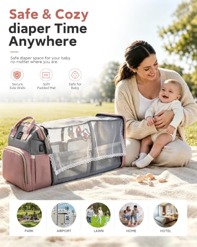 houscly Diaper Bag Backpack with Changing Station, 25L Large Capacity - color: Green
