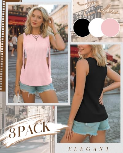 Xaatren 3 Pack Nursing Tank Tops for Breastfeeding - color: Black, White, Pink, size: Large