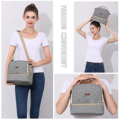 Breast Pump Bag Cooler Compartment Moistureproof Bag Double Layer for Mother Breast Milk Pump Lunch Bag Outdoor Working (Grey) - color: Grey