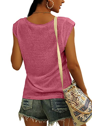 Langwyqu Womens' Cap Sleeve Tees Casual Loose Fit Basic Shirts Tank Tops - color: 00- Brick Red, size: Small