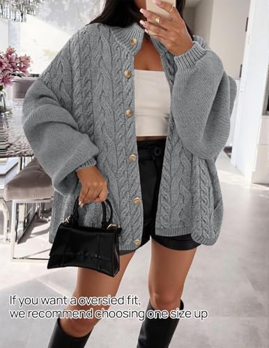ZESICA Women's Oversized Chunky Knit Cardigan Sweaters Fall Fashion - color: Gray, size: Medium