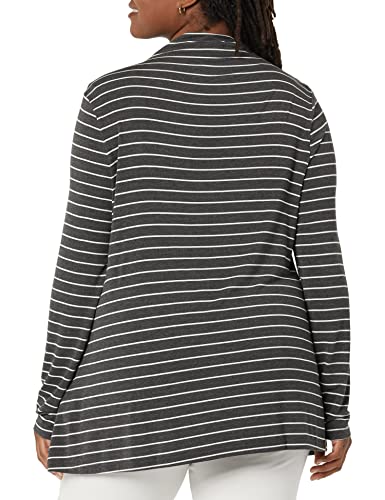 Amazon Essentials Women's Jersey Long-Sleeve Mock Neck Swing Tunic Top, Relaxed Fit Pullover - color: Charcoal Heather White Stripe, size: X-Large