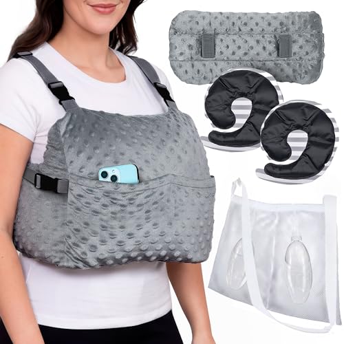 Zomaple 5pc Mastectomy Pillow - Strap, GelPacks, Seat Belt Cover & Lanyard - color: Dark Grey, style: Rectangular Gelpacks