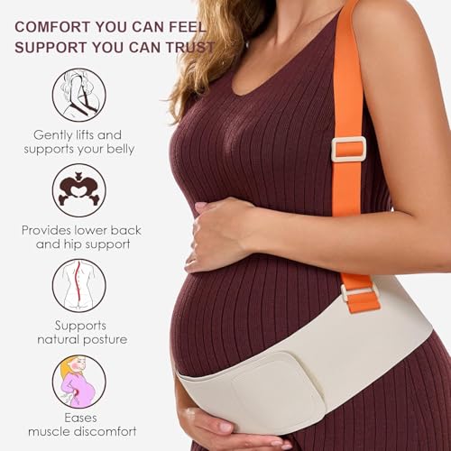 Belly Bands for Pregnant Women with Adjustable Support Brace Straps - color: Beige L