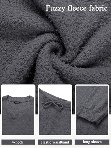 MEROKEETY Women's Fall Fleece 2 Piece Outfits Pajama Lounge Sets - color: Darkgrey, size: Medium