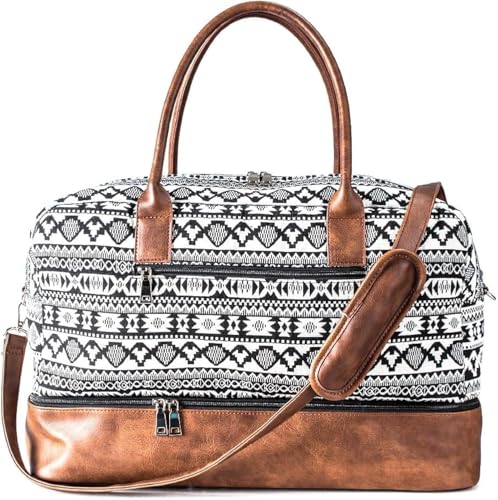 MyMealivos Canvas Weekender Bag Travel Duffel Shoe Compartment Overnight - color: black