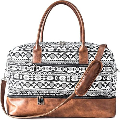 MyMealivos Canvas Weekender Bag Travel Duffel Shoe Compartment Overnight - color: black