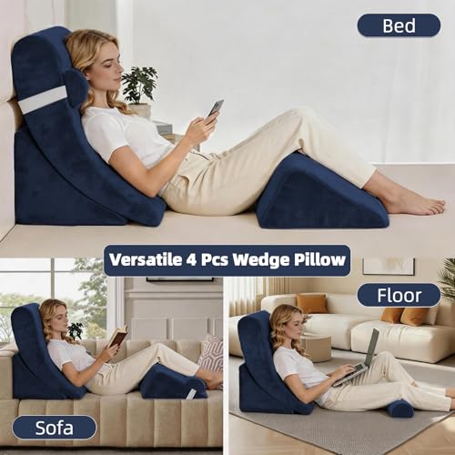 Wedge Pillow Set for After Surgery,Navy,4PCS-22 - color: Navy, size: 4PCS-22''