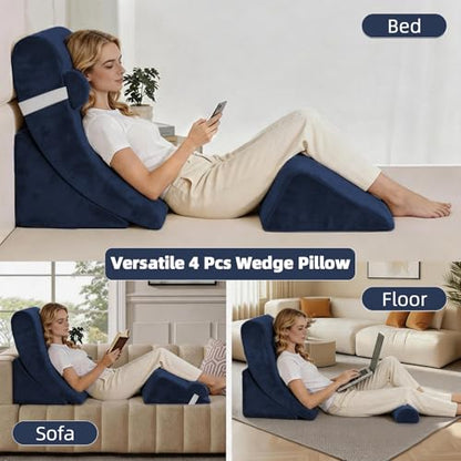 Wedge Pillow Set for After Surgery,Navy,4PCS-22 - color: Navy, size: 4PCS-22''