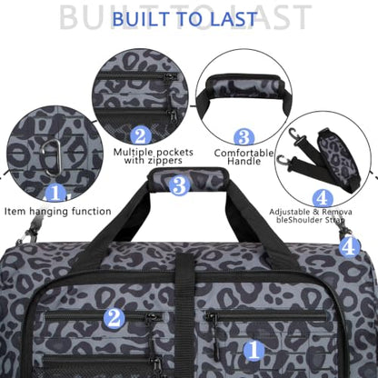 Goloni 65L Foldable Duffle Bag for Travel, Large Durable Travel Duffel Bag - color: Leopard Gray