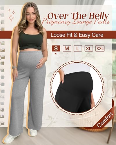 3 Pack Women's Maternity Lounge Pants Soft Sweatpants - color: Army Green, Light Heather Gray, Black, size: Medium