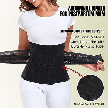 MAMODY Postpartum Belly Band Belly Wrap Abdominal Binder Post Surgery - color: Midnight Black