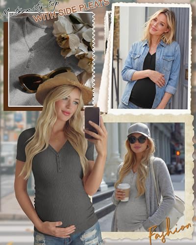 3 Pack Women's Maternity Shirts - color: Light Heather Gray, Dark Heather Gray, Black, size: X-Large