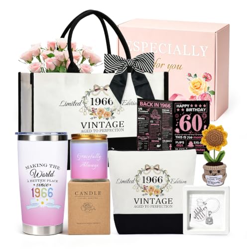 NST Birthday Gifts for Women, Happy Birthday Gifts for Mom Tote Bag Set - color: Vintage 1966 (60th)