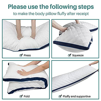 Oubonun Full Body Pillow for Side Sleeper, Adjustable Firm Long Bed Pillow - color: White-navy Blue Side