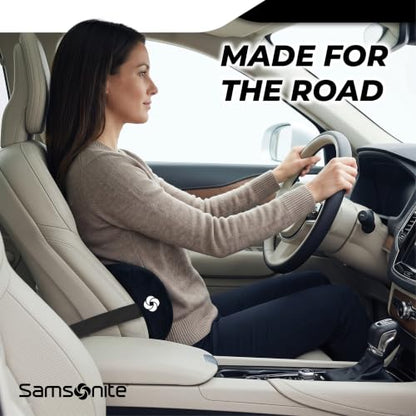 SAMSONITE - Half Moon Lumbar Support Pillow, Elevates Comfort, 100% Pure Memory Foam, Fits Most Seats
