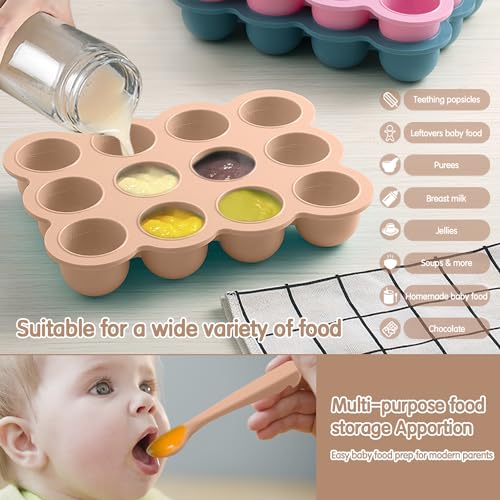 Silicone Freezer Tray with Clip-on Lid, 1.5oz x 12 Pods (Brown) - color: Light Brown (12 x 1.5 OZ)