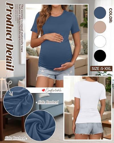 Huukeay 4 Pack Women's Short Sleeve Maternity Tops - color: Black, White, Khaki, Haze Blue, size: XX-Large