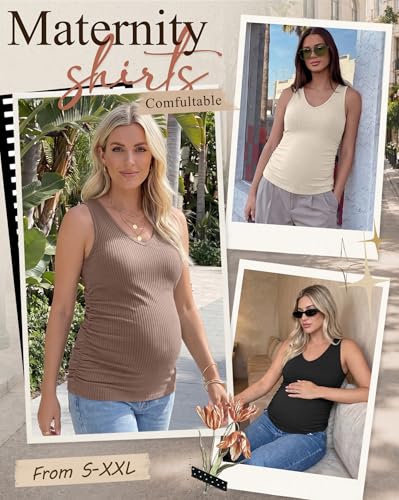 4 Pack Women's Maternity Pregnancy Tanks - color: Apricot, Khaki, Coffee, Black, size: Large