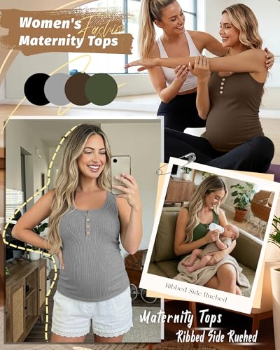 4 Pack Maternity Henley Tank Tops - color: Army Green, Coffee, Light Gray, Black, size: X-Large