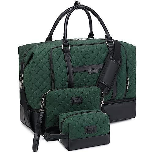 Weekender Bags for Women, Large Travel Duffel Bag, Carry on Overnight Bag - color: B-Dark-Green