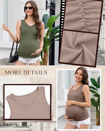 4 Pack Women's Maternity Pregnancy Tanks - color: Camel, Coffee, Apricot, Gray Green, size: Medium