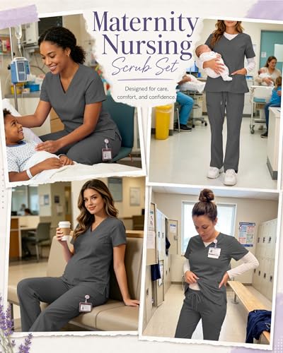 Women's Maternity Scrub Top Pant Set - color: Gray, size: Large
