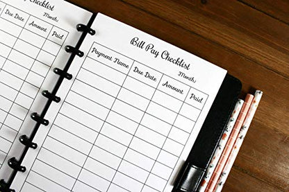 Bill Pay Checklist for Half Letter Size Discbound Planners, Fits with Circa Junior, Arc by Staples, TUL Junior, HALF Letter Size (5.5'' x 8.5’'), (Planner sold separately), Budget Planner