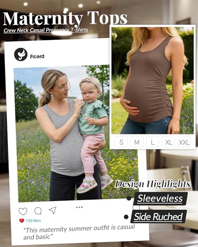 Ficerd 4 Pcs Womens Maternity Sleeveless Tank Tops - color: Black, White, Light Heather Gray, Coffee, size: Medium