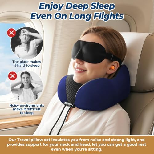 ExploreBliss Travel Pillow, Memory Foam Neck Pillow Airplane, Blue - color: Blue