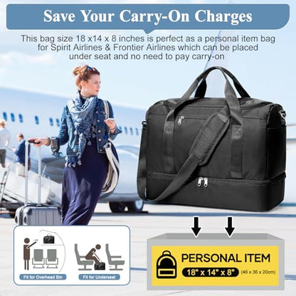 Travel Duffel Bag,Carry-On Overnight Weekender Bags with Shoes Compartment - color: Black, size: Small